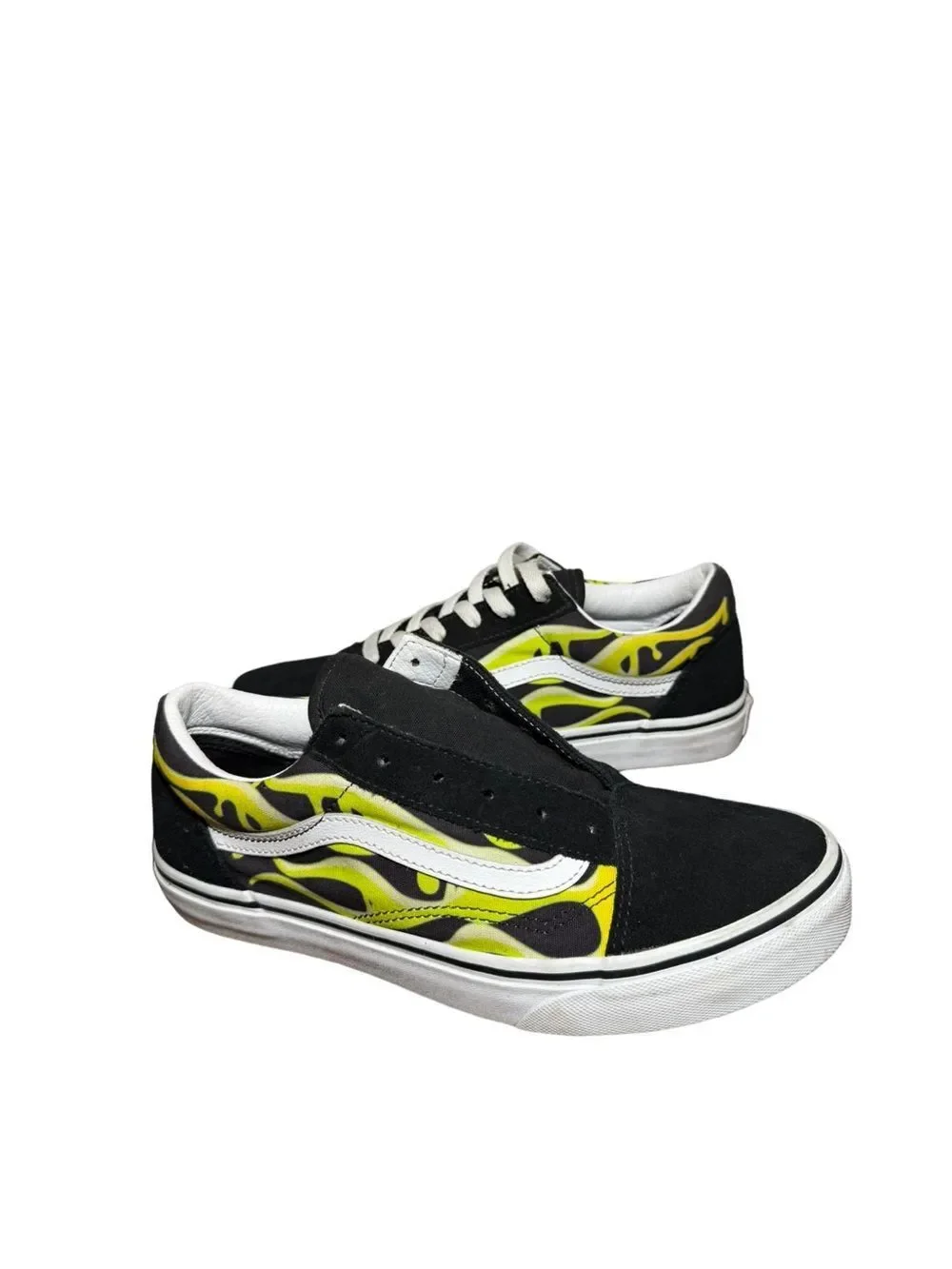 Vans Kids Black & Yellow Flame Old Skool Skate Shoe size 6.5